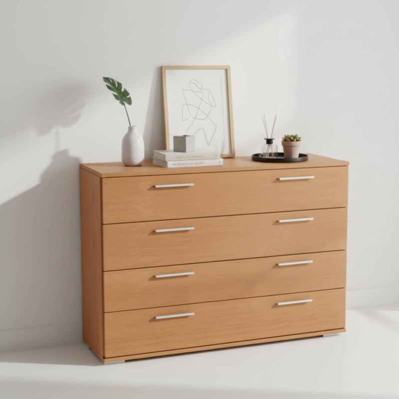 Cómoda Ancha Clásica Color Cerezo 4 Cajones 102x82 cm