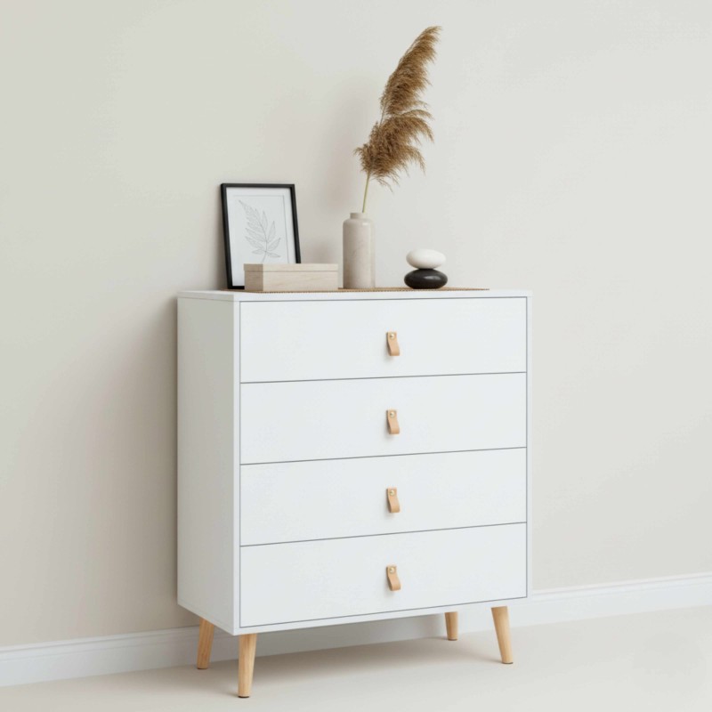 Cómoda 4 Cajones Anzio de Dormitorio en Blanco Mate 80x94 cm