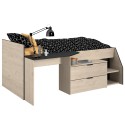 Cama Juvenil con Escritorio Valky Roble y Negro 90x200/190 cm