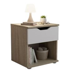 Mesita de noche Parc 1C Color Roble Sonoma y Blanco Mate 40x42 cm