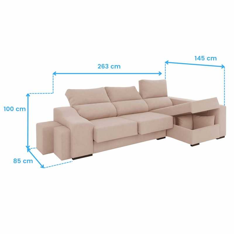 Sofá Chaise Longue 3 Plazas Oscar Color Beige 263 cm