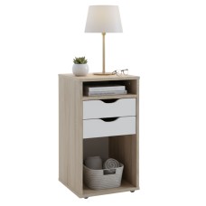 Mesita de noche Parc 2C 2H Color Roble Sonoma y Blanco Mate 36x71 cm