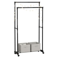 Burro de Ropa 2 Barras Cepi Con Ruedas Color Negro 75x157 cm