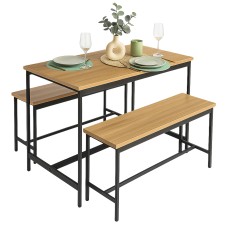 Conjunto Mesa Cocina Fija y 2 Bancos Lari Color Roble Cambrian y Negro
