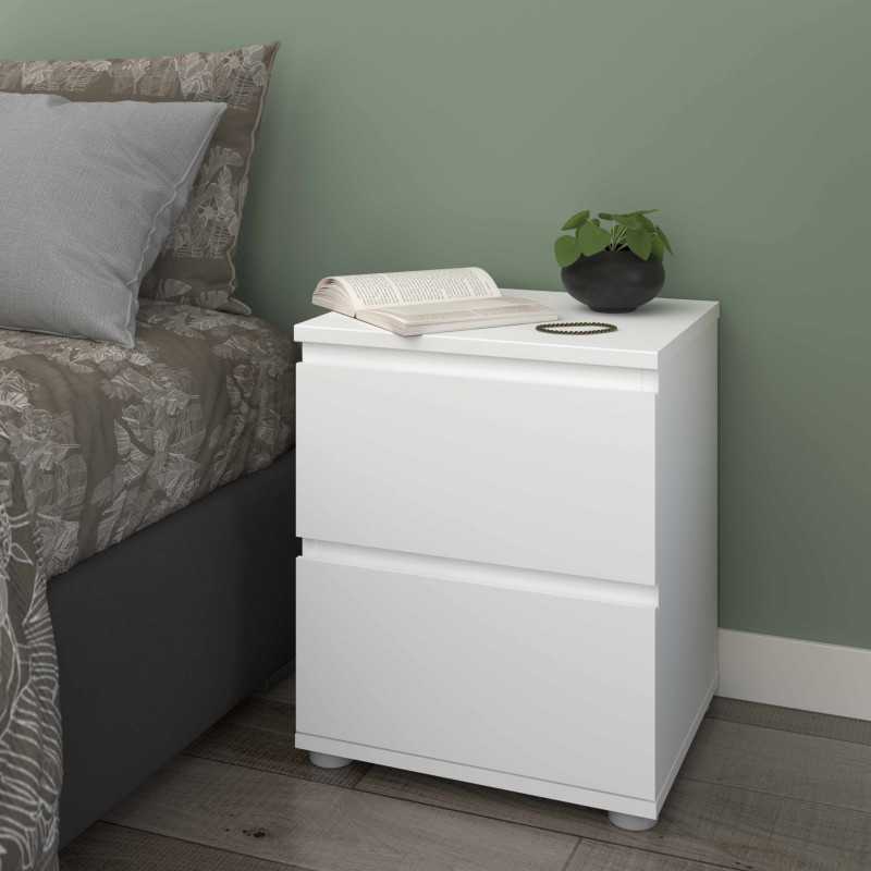 Mesita de Noche Sven con 2 Cajones Blanco Mate 40x48 cm