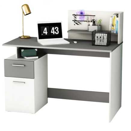 Escritorio Platón con altillo blanco y gris 109x122x55 cm
