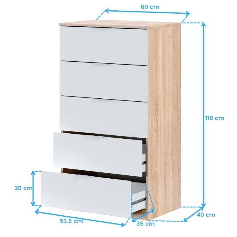 Sinfonier Blanco Roble 5 Cajones Luca 60x110 cm