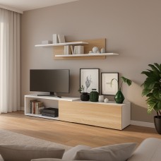 Mueble Salón TV Kipi Color Roble Cambrian y Blanco Mate 220 cm