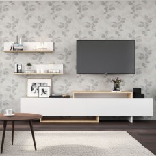 Mueble Salón TV Orlis Blanco Mate y Roble Artisan 200 cm