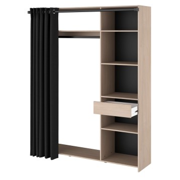 vestidor con 6 nichos, cajón, barra de colgar y cortina lateral 3