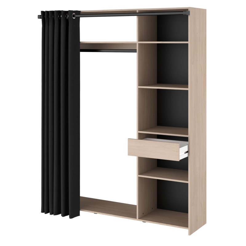 vestidor con 6 nichos, cajón, barra de colgar y cortina lateral 3