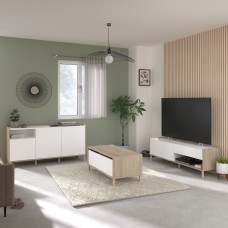 Pack de 3 Muebles de Salón Azzaro Estilo Nórdico Color Roble Japonés y Blanco