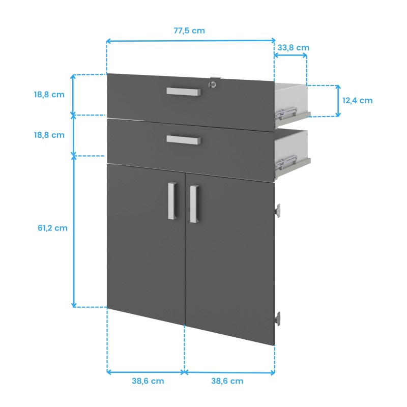 Armario de oficina con puerta y 2 cajones detalle armario cotas