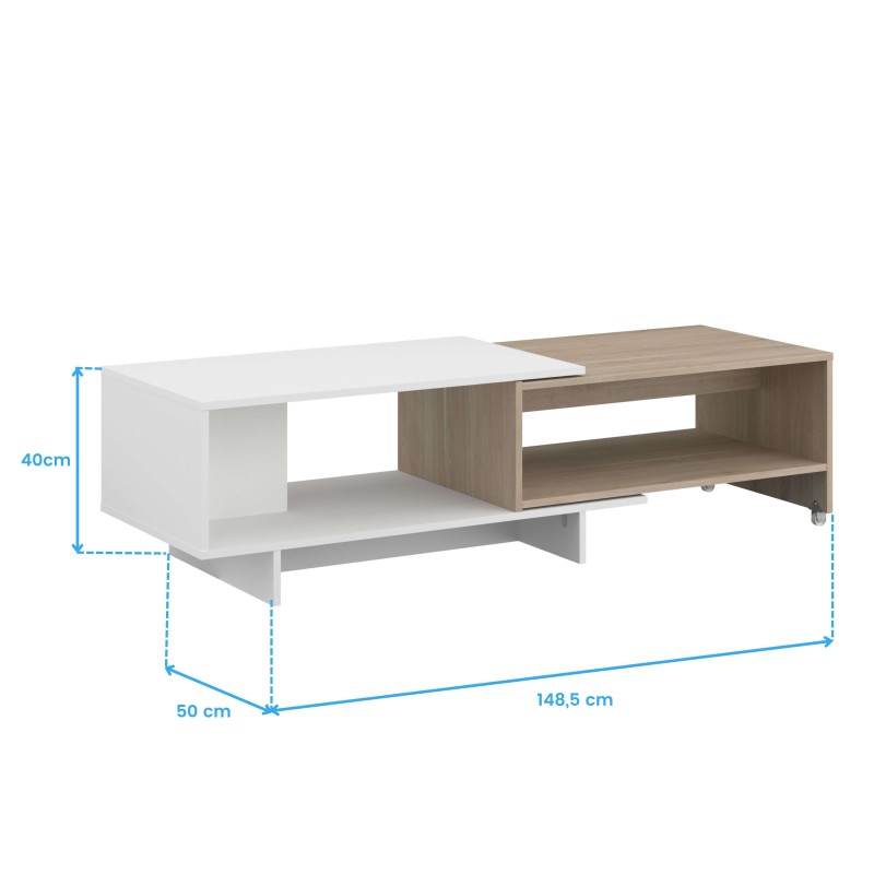 Pack de salón mesa de centro con tapa deslizante cotas