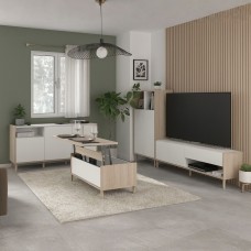 Pack de 4 Muebles de Salón Estilo Nórdico Color Roble Japonés y Blanco