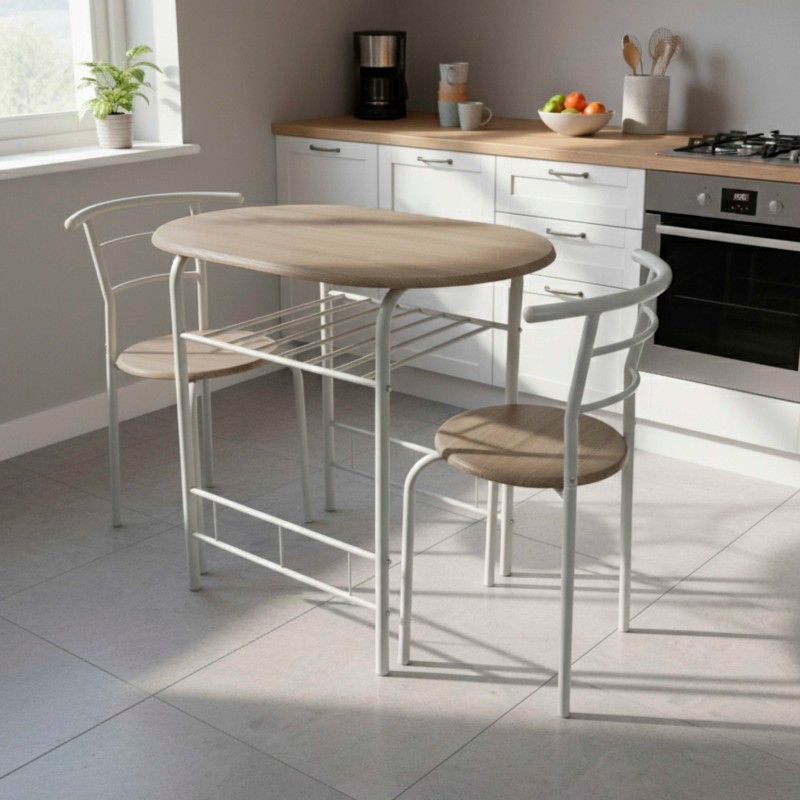 Ambiente de Conjunto Mesa Cocina y 2 Sillas Butterfly Color Blanco y Roble Sonoma