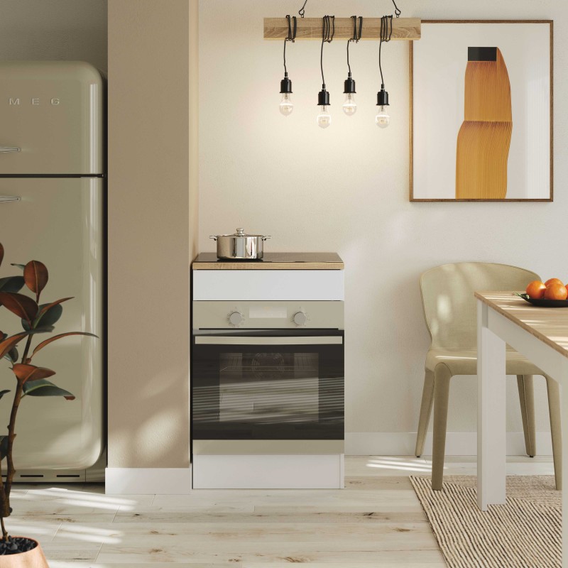 Módulo Cocina Kira Inferior Horno Blanco Brillo y Roble Canadian 60x60 cm