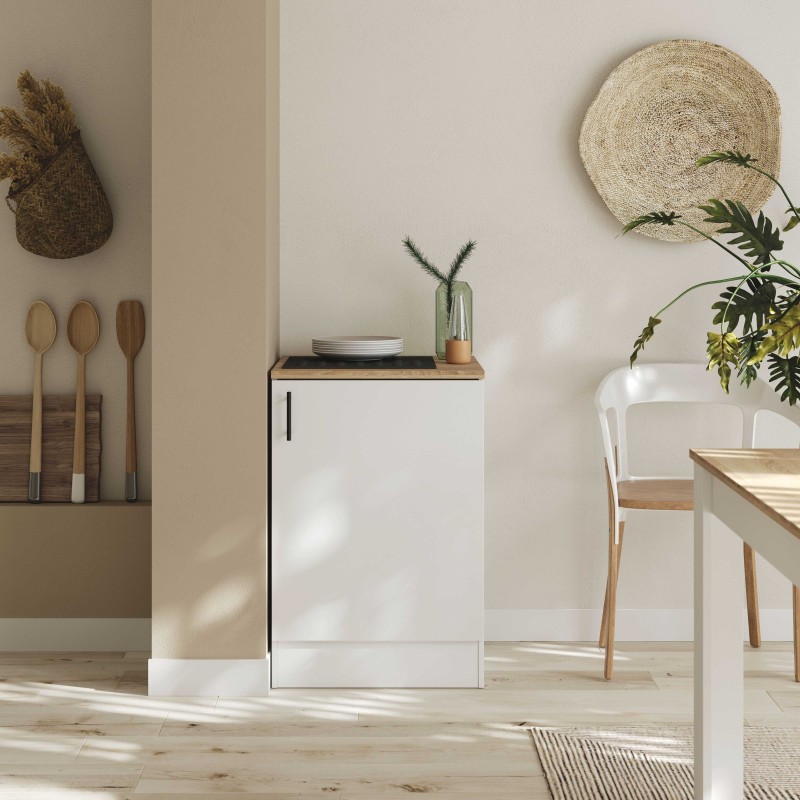 Módulo Cocina Inferior Kira 1 puerta Blanco Brillo y Roble Canadian 60x60 cm