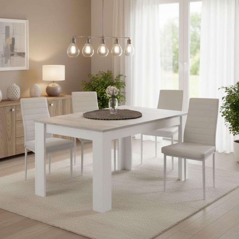 Conjunto Mesa y 4 Sillas Color Gris Cemento y Blanco