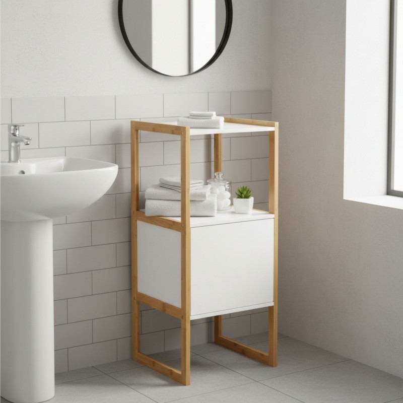 Mueble Auxiliar de Baño Natureo Color Bambú y Blanco