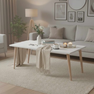 Ambiente de Mesa Centro Fija Couvet Color Blanco Y Haya