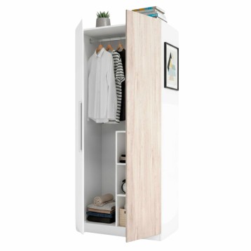 Armario Juvenil Estelle 2 Puertas Blanco Mate y Roble Sahara 90x201x53 cm