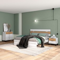 Muebles Dormitorio Matrimonio Arles Color Blanco Albo y Roble Rayado