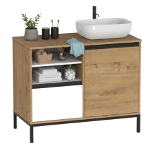 Mueble de Baño con Patas Támesis Roble y Blanco 100 cm (Lavabo opcional)