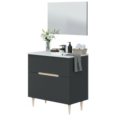 Mueble de Baño con Patas Lotto y Espejo Color Roble y Antracita 80 cm (Lavabo Opcional)