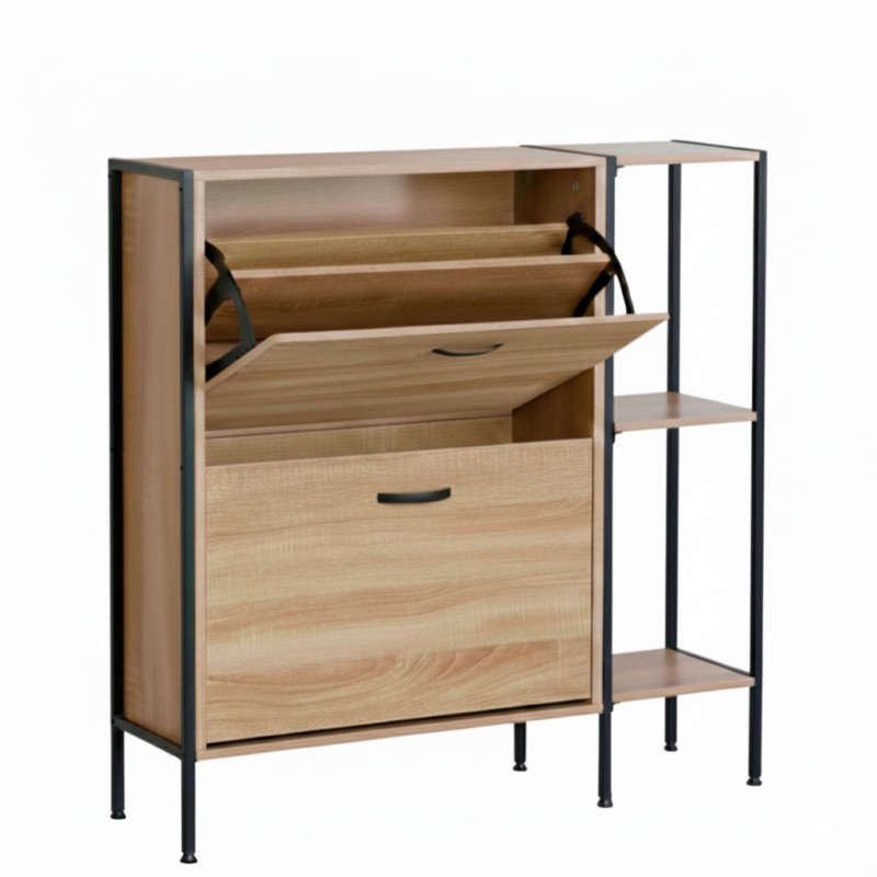 Mueble Zapatero Recibidor 2 Puertas Sticky Roble Cambrian y Negro 88 cm