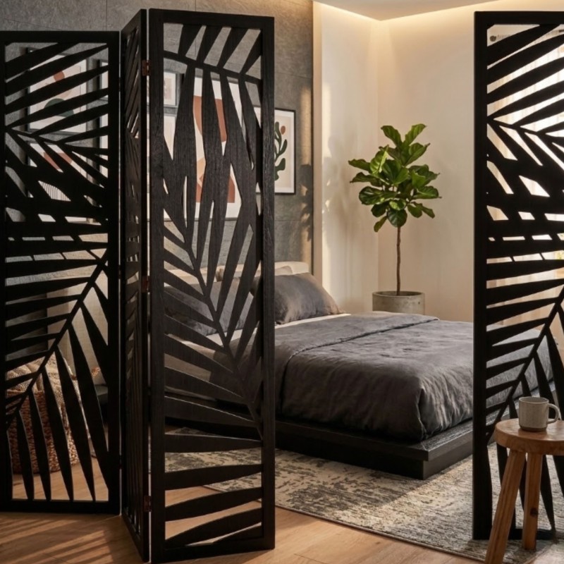 Biombo Separador De Ambientes 3 Paneles Akira Color Negro