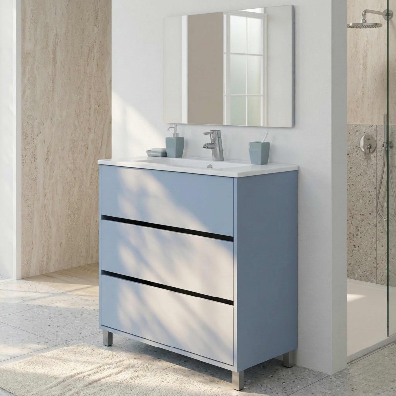 Mueble de Baño con Patas y Espejo Kalma Azul Talco 82 cm (Lavabo opcional)