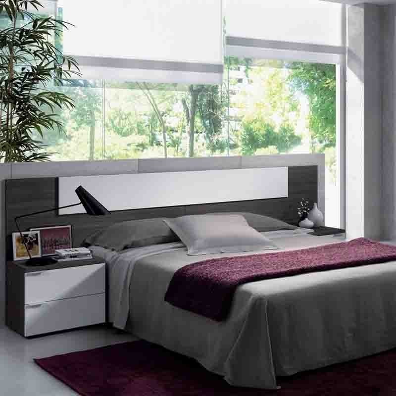 Pack Cabezal y 2 Mesitas Ceniza-Blanco 247x92x36cm