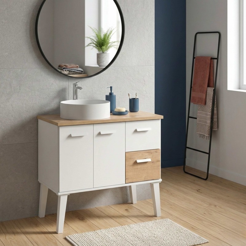 Mueble De Baño Con Patas Aqua Blanco Y Roble Gold (Lavabo Opcional) 82x92x50 cm