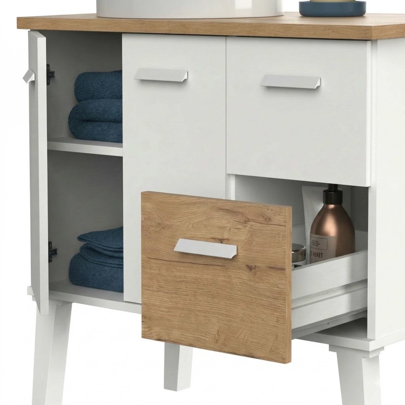 Mueble De Baño Con Patas Aqua Blanco Y Roble Gold (Lavabo Opcional) 82x92x50 cm