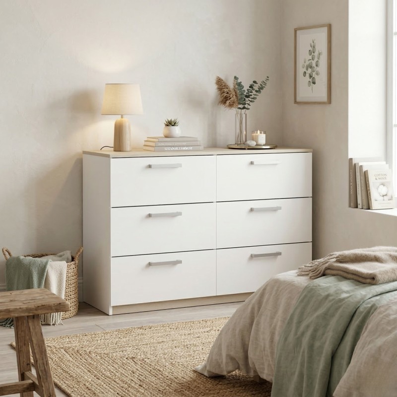 Cómoda Watson 6 cajones Roble kronberg y Blanco Mate 119x81 cm Cómoda Watson 6 cajones Roble kronberg y Blanco Mate 119x81 cm