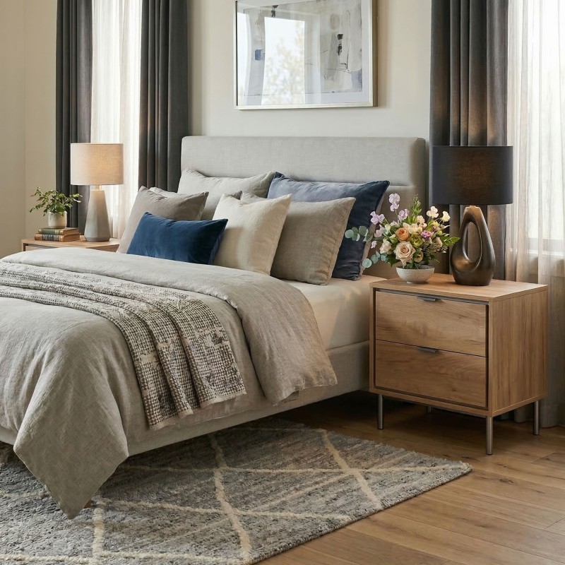 Mesita de Noche 2 Cajones Sforza Roble Natural 53x56 cm