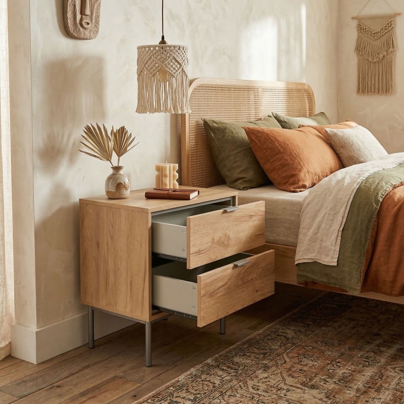 Mesita de Noche 2 Cajones Sforza Roble Natural 53x56 cm