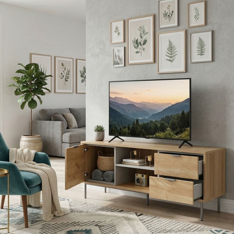 Mueble TV Sforza 120 cm Salón Comedor Roble Natural