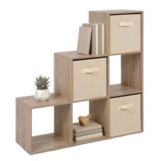 Estantería Librería Escalera Abril Roble Sonoma y Beige 89x89x28 cm