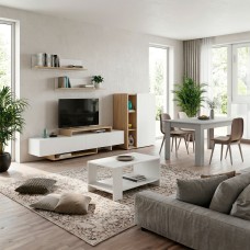 Pack 4 Muebles Salón Completo Opole Blanco Mate y Roble Claro Diseño Nórdico