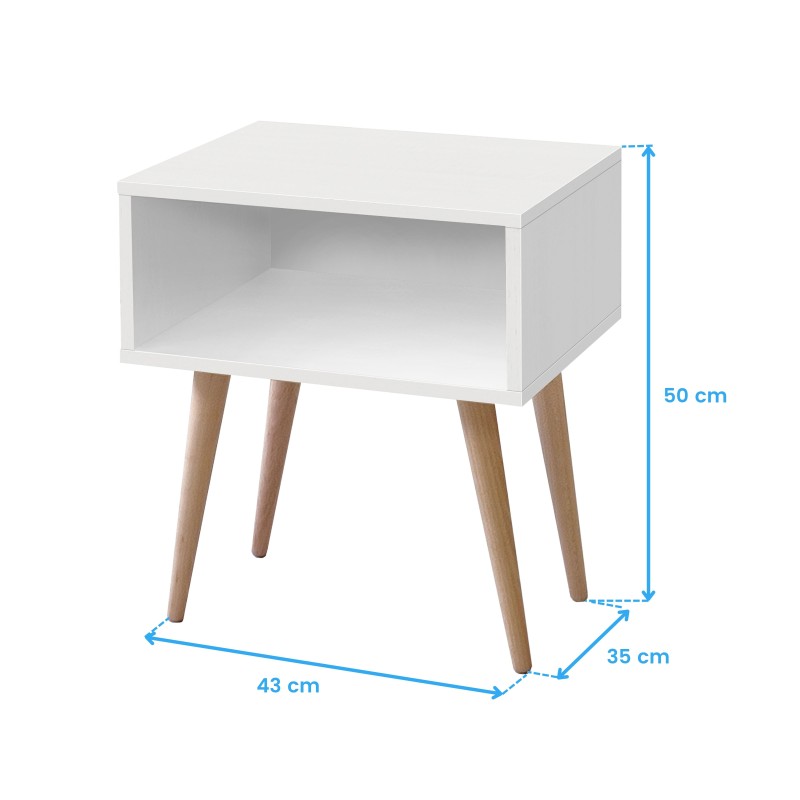 Mesita De Noche Yao Moderna Blanco Y Haya 43x50 cm