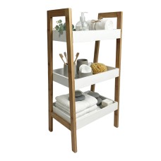 Estantería Take Baja Salón Bambú Marrón y Blanco Mate 35x75x30 cm