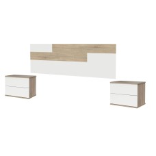 Cabecero con 2 Mesitas Erika Roble Cambrian y Blanco Mate