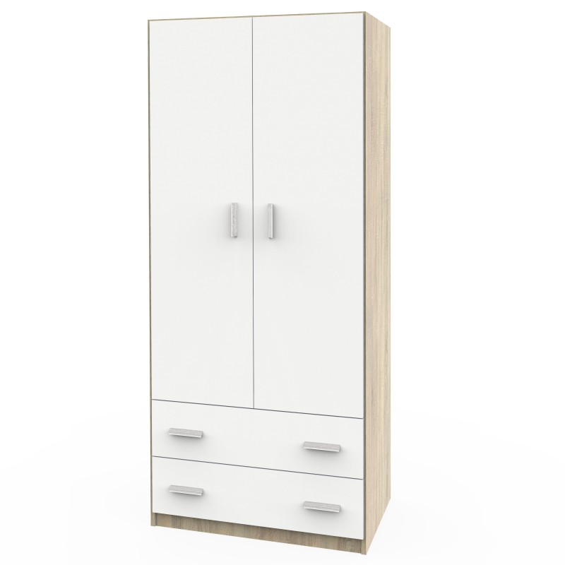 Armario Juvenil Turín Dormitorio Juvenil 2 Cajones Roble Cambrian y Blanco Mate