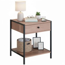 Mesita de Noche 1 Cajón Sticky Color Roble Cambrian y Negro 40x50 cm