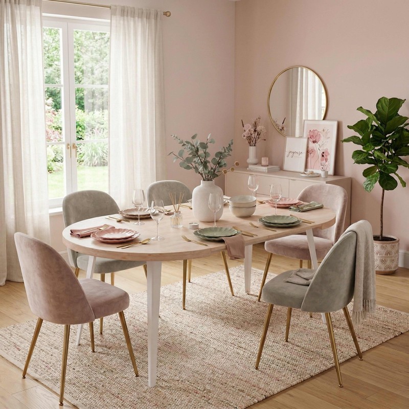 Mesa Comedor Redonda Extensible Berg Madera Color Roble Nordish y Blanco 100-180x100 cm