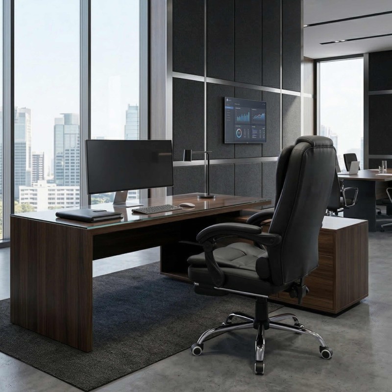 Silla Giratoria Oficina Con Reposapiés Comde Color Negro