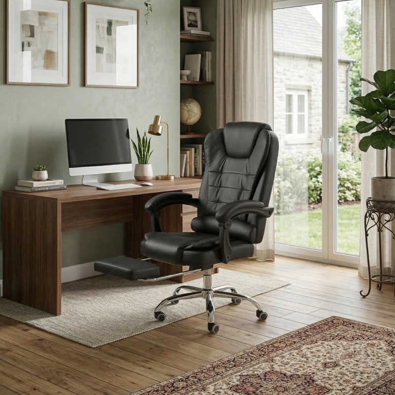 Silla Giratoria Oficina Con Reposapiés Comde Color Negro
