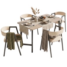 Conjunto Mesa Fija Comedor y 4 Sillas Bergam Color Roble y Beige